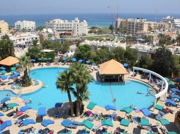 Panoramic pool view of Antigoni Hotel