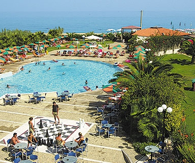Panoramic view of Minos Mare Hotel pool and facilitites